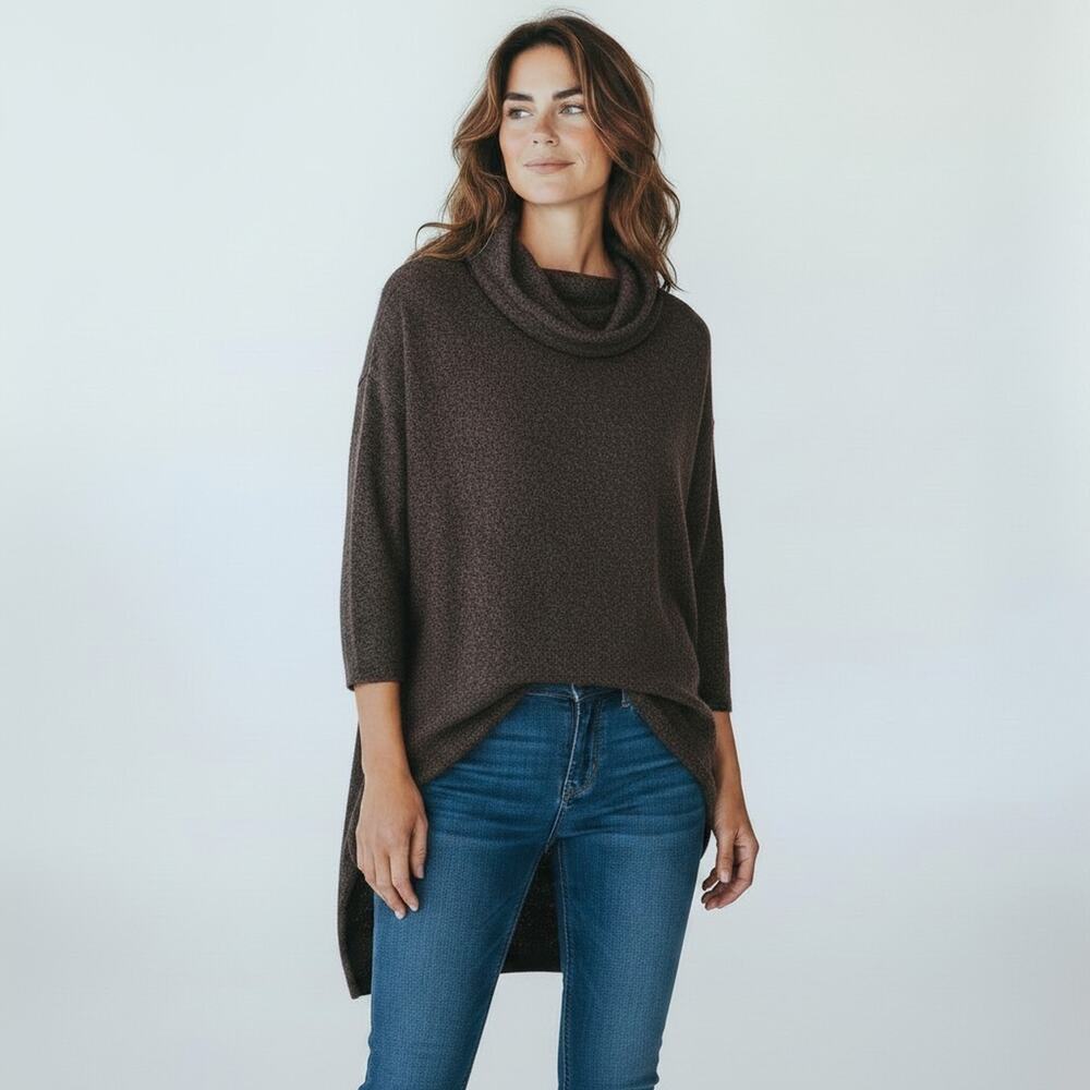 NWT Soya Concept Brown Lightweight Cozy Cowl Neck Tunic Top #1759 Size SMALL
